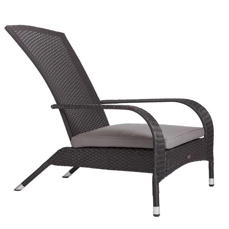 PatioSense Patio Sense Coconino Wicker Chair All Weather Adirondack Style Chair Grey Outdoor Cushion Included - Black