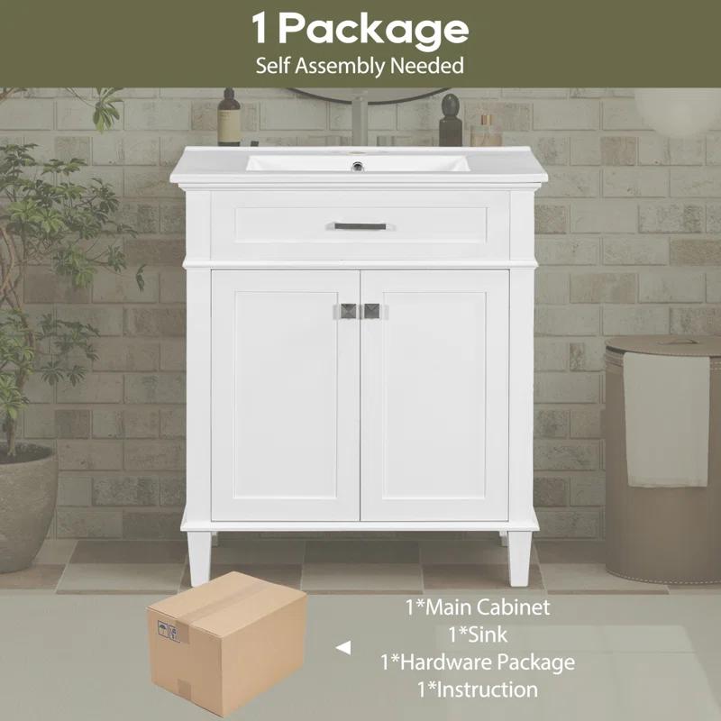 Tryimagine 30-Inch Bathroom Vanity With Ceramic Basin,  Soft Close Door And Adjustable Shelves