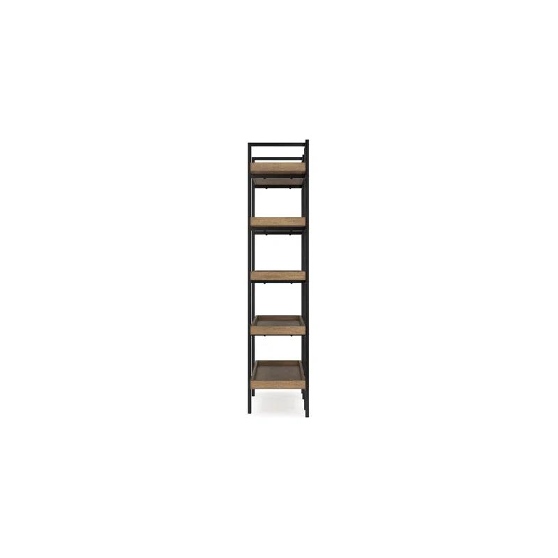 Benjara Tey Bookcase, 5 Display Shelves, Brown Mango Wood, Gray Metal Frame