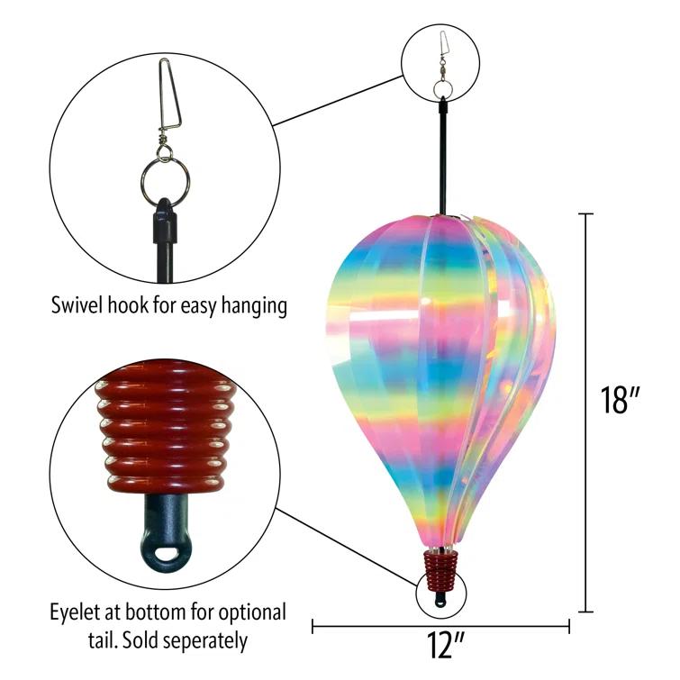 In The Breeze Striped Iridescent 10-panel Hot Air Balloon Spinner