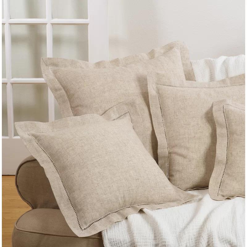 Natural Linen Blend Square Washable Throw Pillow 22"