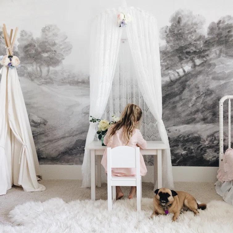 European Countryside Black and White Pre-Pasted Wallpaper Mural