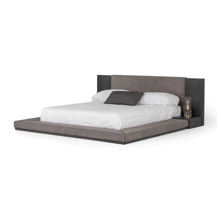 Benjara Noe Ruby California King Bed, Shelves, Low Profile