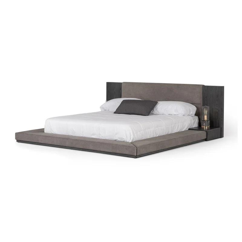 Benjara Noe Ruby California King Bed, Shelves, Low Profile