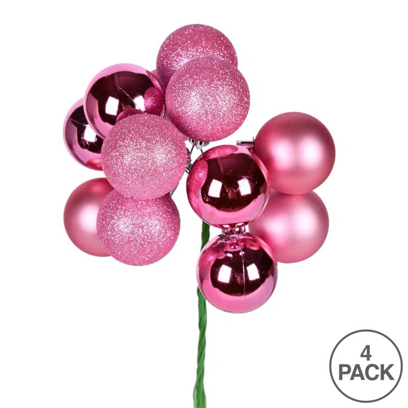 Vickerman 12" Pink Ball Ornament Christmas Pick, 4 per set