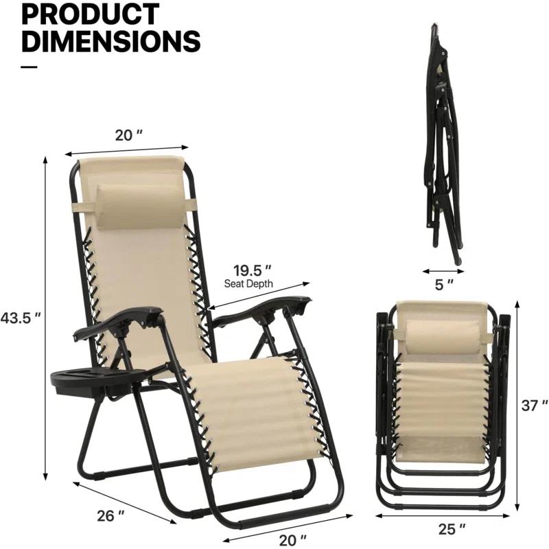 Arlmont & Co. Zero Gravity Chairs Recliners Outdoor Adjustable Foldable Reclining Lounge Chairs with Cup Holder (Set of 2)
