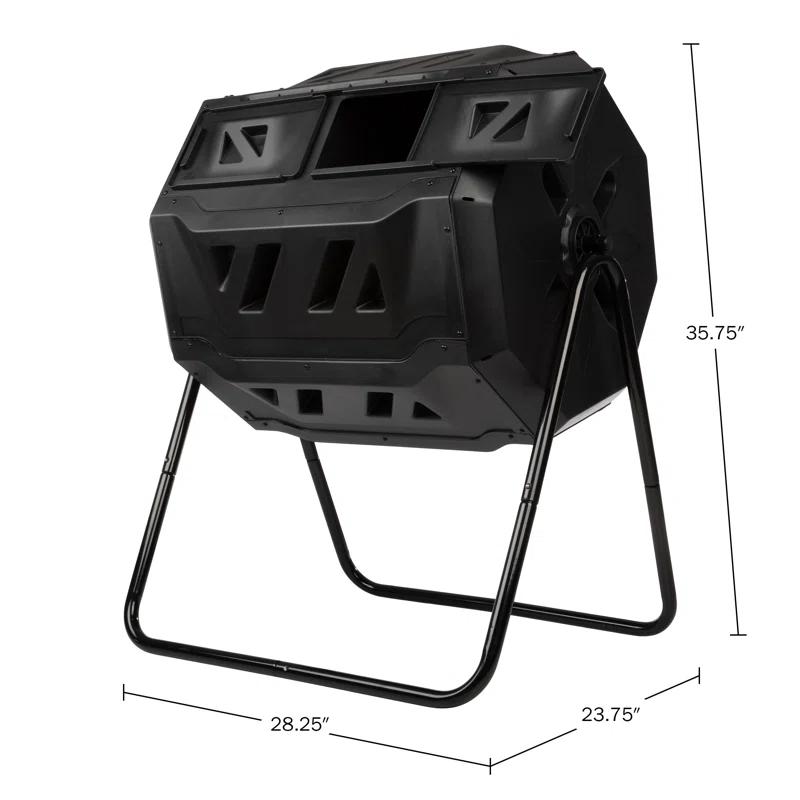 Pure Garden Compost Tumbler - 43Gal Compost Bin with Dual Chambers, 360-Degree Rotating Design, and Garden Gloves Included - Homesteading Supplies