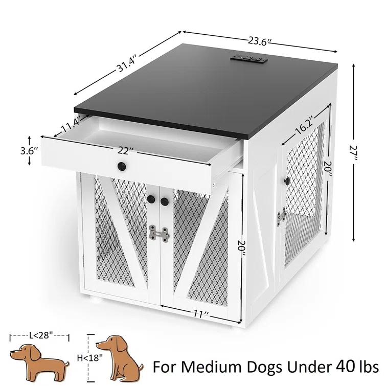 Tucker Murphy Pet™ Dog Crate Furniture, Wooden Dog Kennel End Table with USB Charging Station, Storage Drawer, Double Latched Door, Farmhouse Furniture-Style Crate Side Table for Dogs Under 40 lbs, Indoor Use