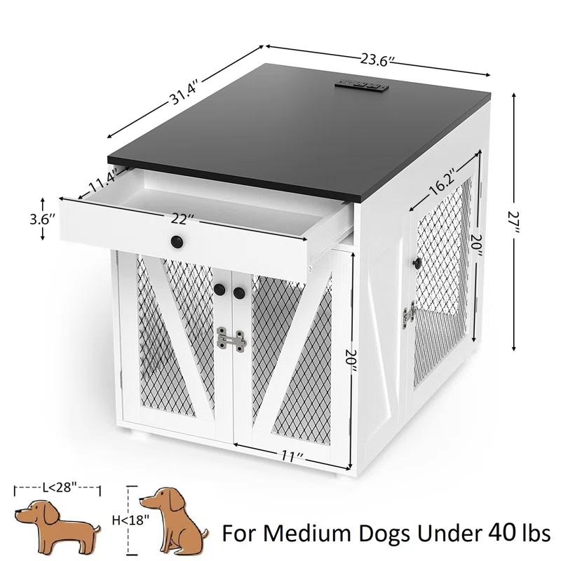 Tucker Murphy Pet™ Dog Crate Furniture, Wooden Dog Kennel End Table with USB Charging Station, Storage Drawer, Double Latched Door, Farmhouse Furniture-Style Crate Side Table for Dogs Under 40 lbs, Indoor Use