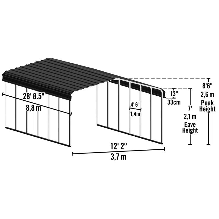 Arrow Steel Carport, Galvanized Black/Charcoal