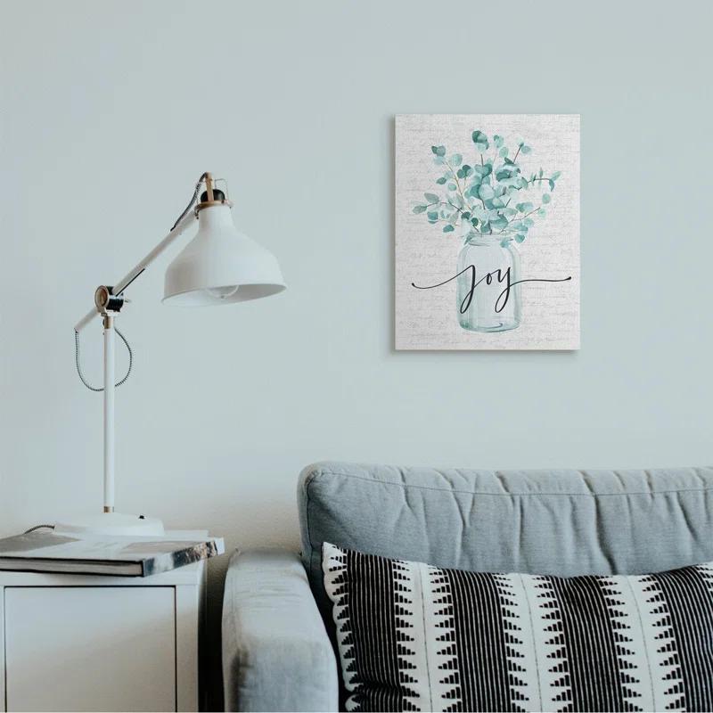 Stupell Industries " Aqua Blue Plant Leaves In Jar Joy Text Design " by Lettered And Lined