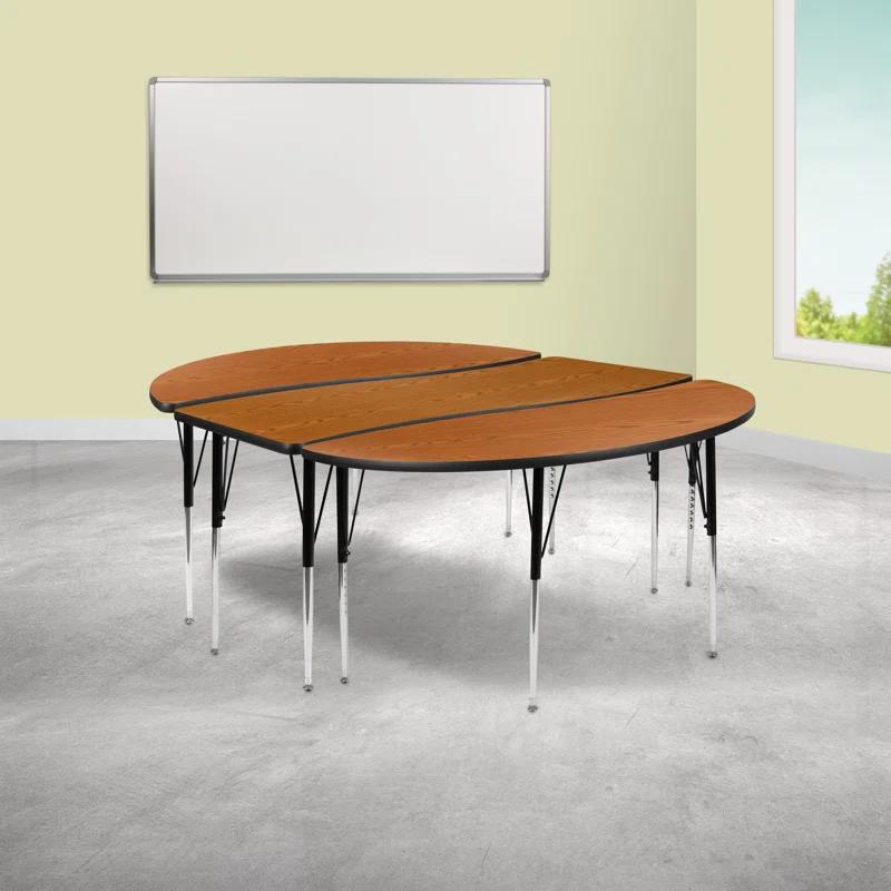 Flash Furniture Goddard 3 Piece 86" Oval Wave Flexible Thermal Laminate Activity Table Set with Height Adjustable Legs