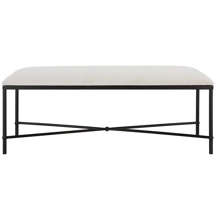 Uttermost Avenham Contemporary Iron and Fabric Small Bench in White/Black