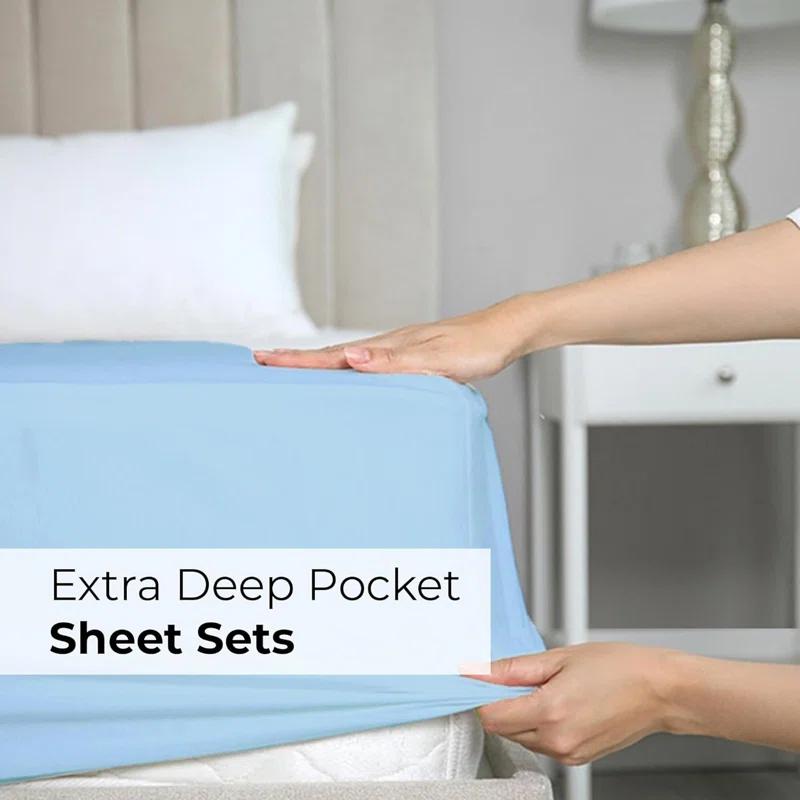 4 Piece Ultra Soft & Cooling Deep Pocket Sheet Set Brushed Hotel Luxury Bed Sheets