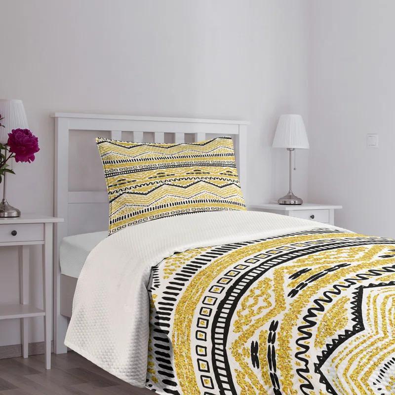 Ambesonne Ambesonne Yellow and Black Bedspread Set 2 Pcs Zig Zag Lines Twin Yellow Black and White
