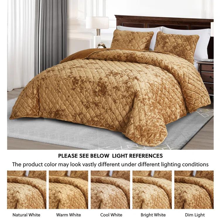Chezmoi Collection Diamond Stitch Reversible Plush Distressed Velvet Quilt Set