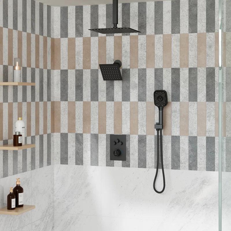 Rainfall Symphony 12inch 3-Function Dual Shower Head Thermostatic Shower System with 3 Sprays Handheld