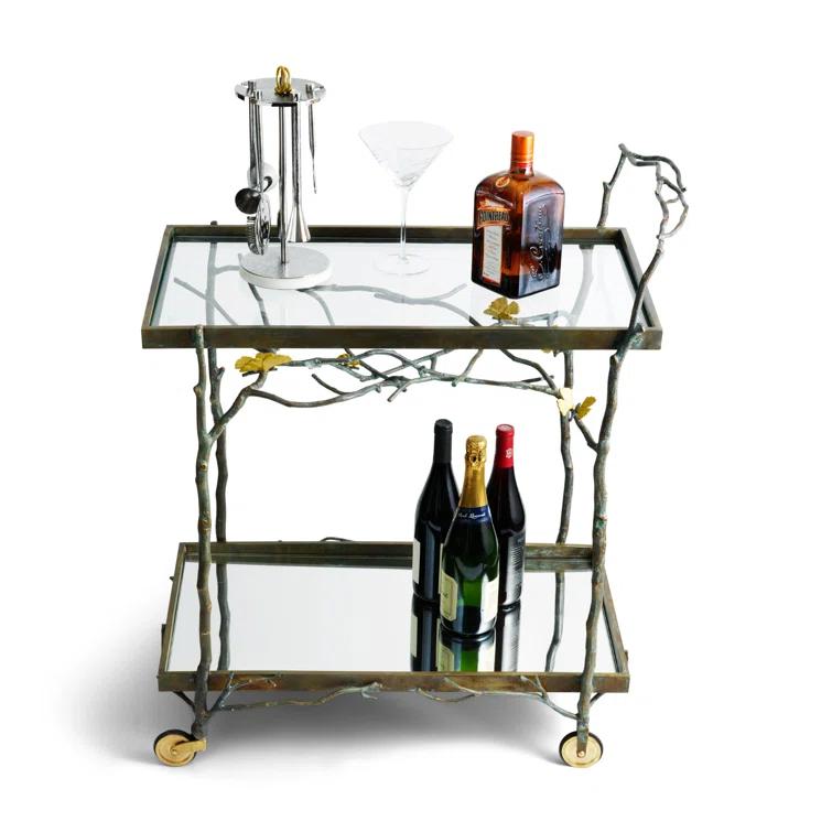 Butterfly Ginkgo Bronze Bar Cart with Acid-Etched Detail