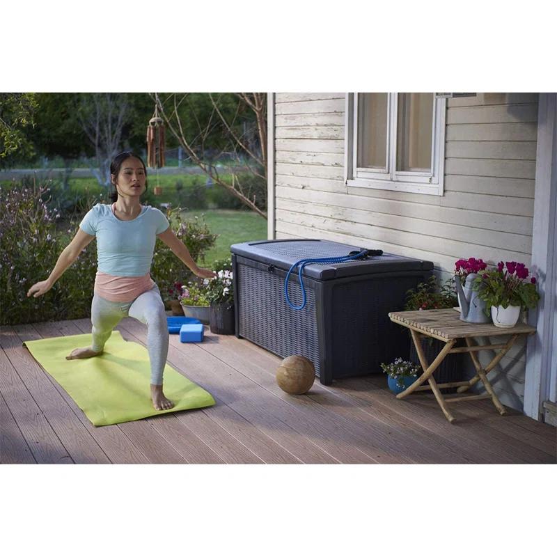 Keter Keter Borneo 110 Gallon Rattan Wicker Resin Patio Deck Storage Box Bench