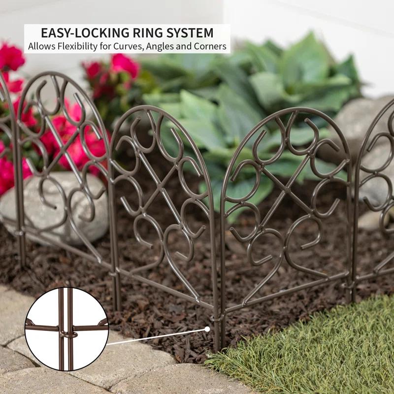 Evergreen Enterprises, Inc 18'' H x 120'' W Scrollwork Wrought Iron Edging with Ground Stakes and Gunmetal Finish