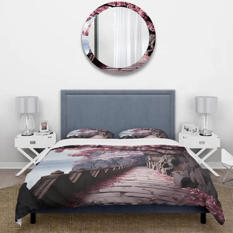 Design Art Japan Art Cherry Blossom Pink Path - Japan Art Duvet Cover Set - Microfiber Polyester