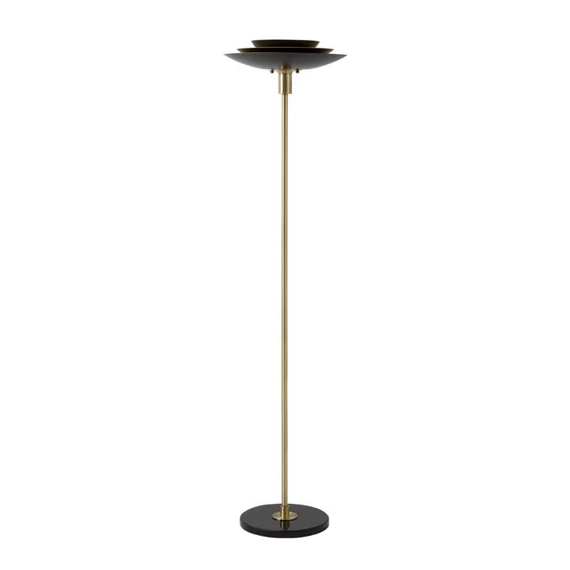 Rancho Mirage Torchiere Floor Lamp - Matte Black & Gold-Leaf Shade, Weathered Brass, Black Marble Base