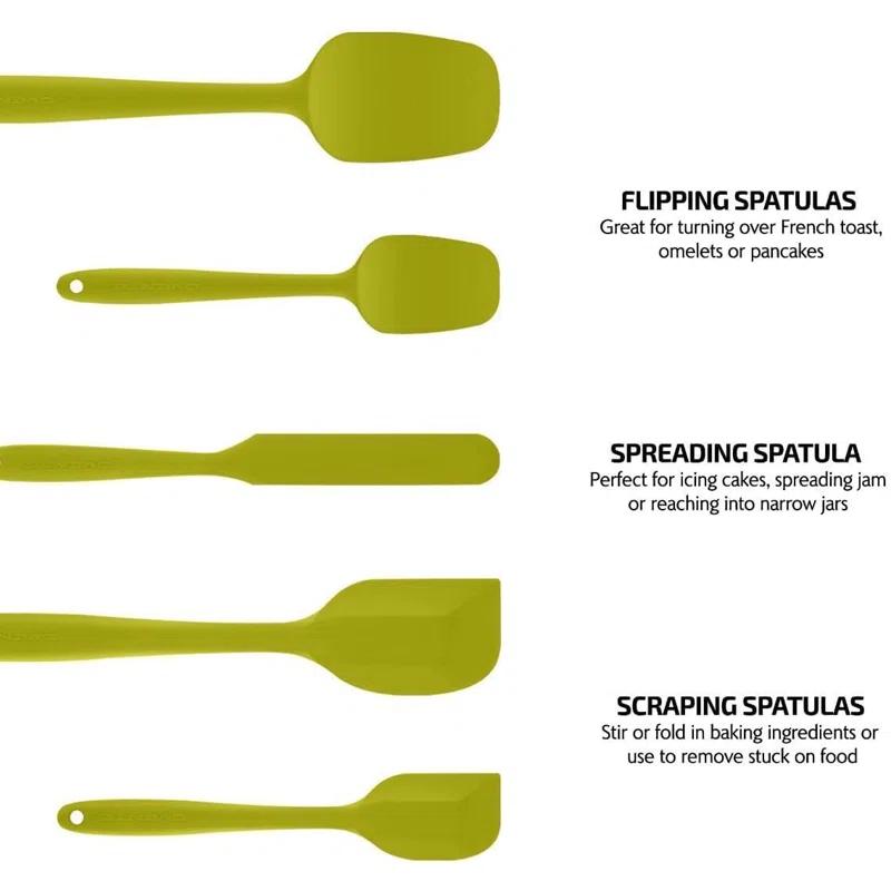OVENTE Silicone Spatula , Food Grade Rubber Spatulas Heat Resistant w/ Stainless Steel Core & Seamless Design, Non Stick Rubber Spatula for Mixing, Baking & Cooking, 5 Pieces