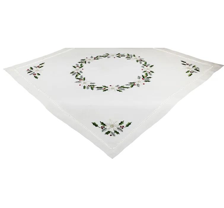 The Holiday Aisle® Samuelson Embroidered Hemstitch Table Topper