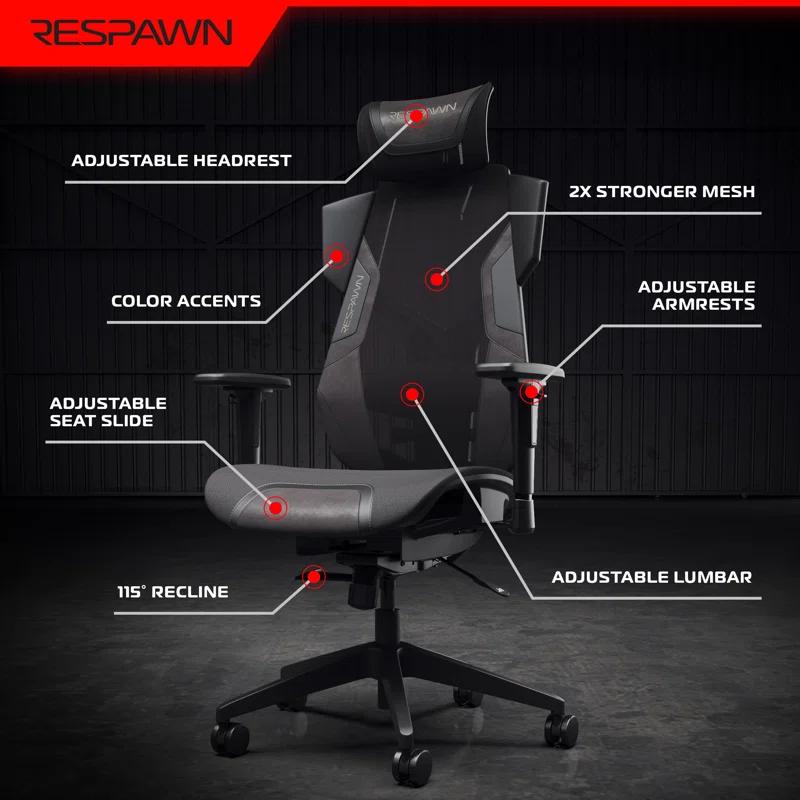 Respawn RESPAWN FLEXX Mesh Gaming Chair With Lumbar Support, Ergonomic Gaming Chair with Recline/Tilt Tension Controls, Adjustable Arms, 300lb Max Weight With Wheels for Computer/Desk/Office