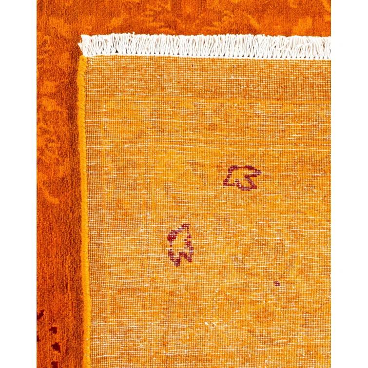 Vibrant Orange Hand-Knotted Wool Rectangular Area Rug