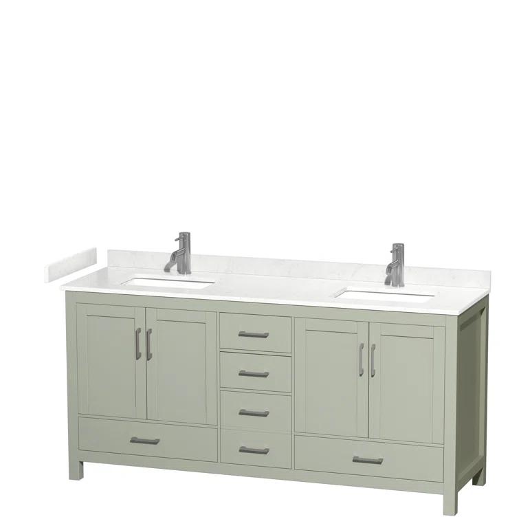 Wyndham Collection Sheffield 72" Freestanding Double Bathroom Vanity with Cultured Marble Top