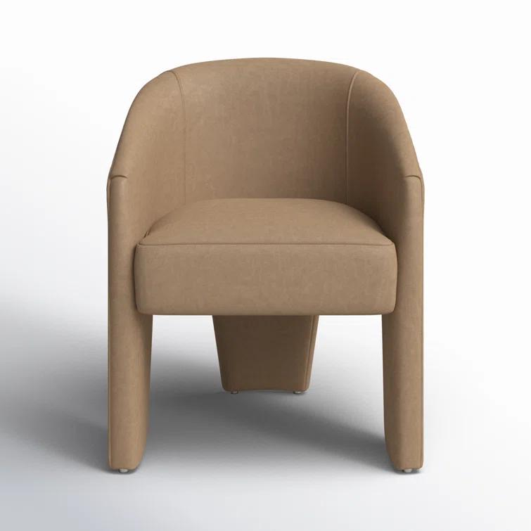 Beige Contemporary Leather-Wood Upholstered Arm Chair 25"W