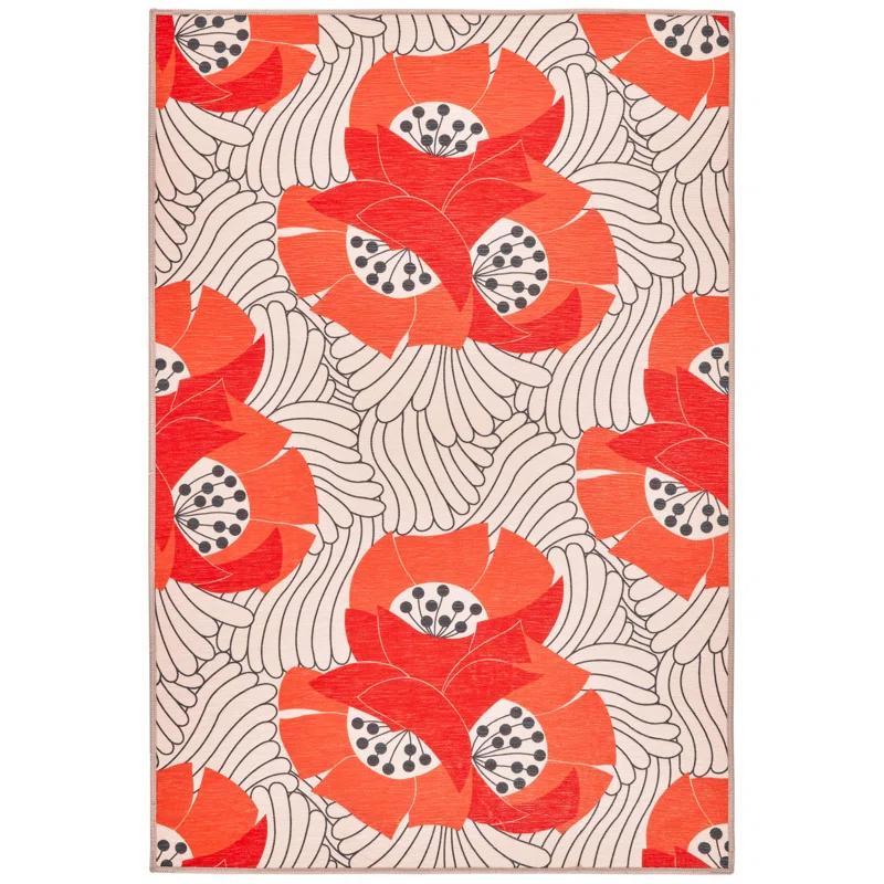 Dash and Albert Rugs Japanese Poppy Multi Machine Washable Rug