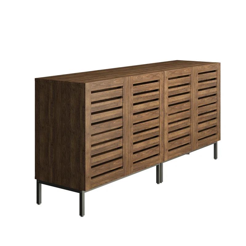 HOMEIBRO Farmhouse 61 in. W Sideboard Buffet Accent Storage Cabinet with Strip Skeleton Door and Adjustable shelves(set of 2)