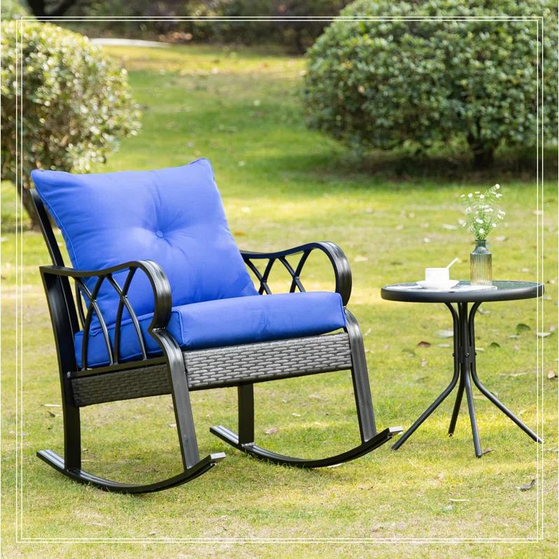 Mercer41 Outsunny Outdoor Wicker Rocking Chair with Padded Cushions, Aluminum Furniture Rattan Porch Rocker