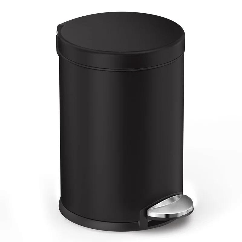 Black Stainless Steel Round Pedal Trash Can