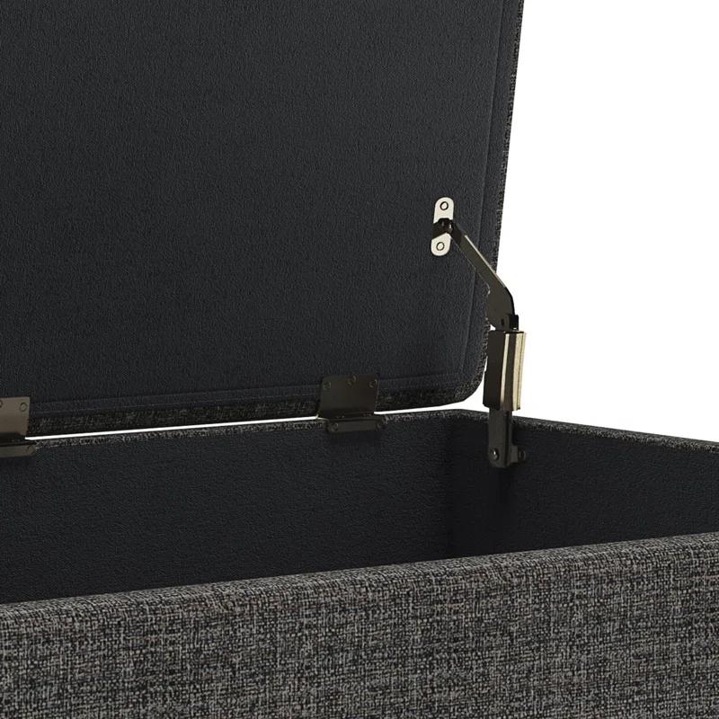 Simpli Home Owen 34"W Upholstered Coffee Table Storage Ottoman with Lift Top and Solid Wood Legs