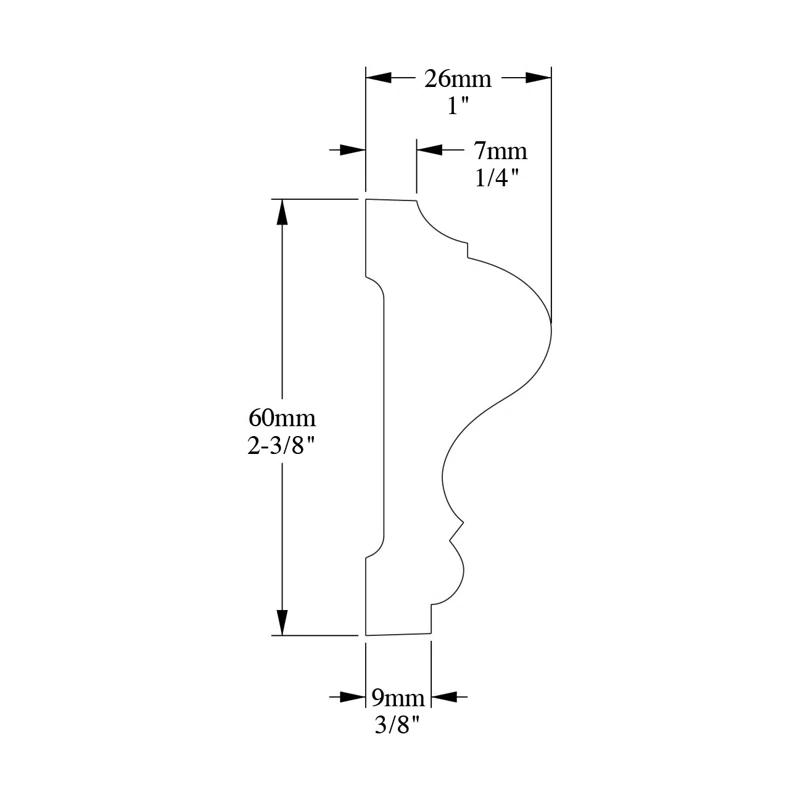 1 in D x 2-3/8 in W x 78-3/4 in L Primed White Plain Flexible Polyurethane Panel Moulding