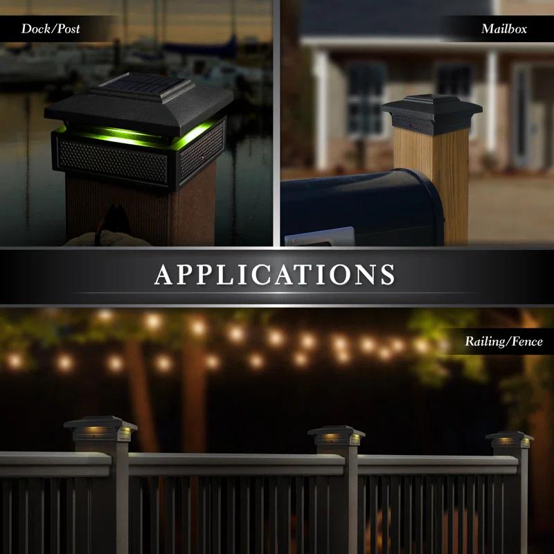 Classy Caps Black Low Voltage Integrated LED Metal Fence Post Cap Light 3.5 In. X 3.5 In. with Base Adapter Included