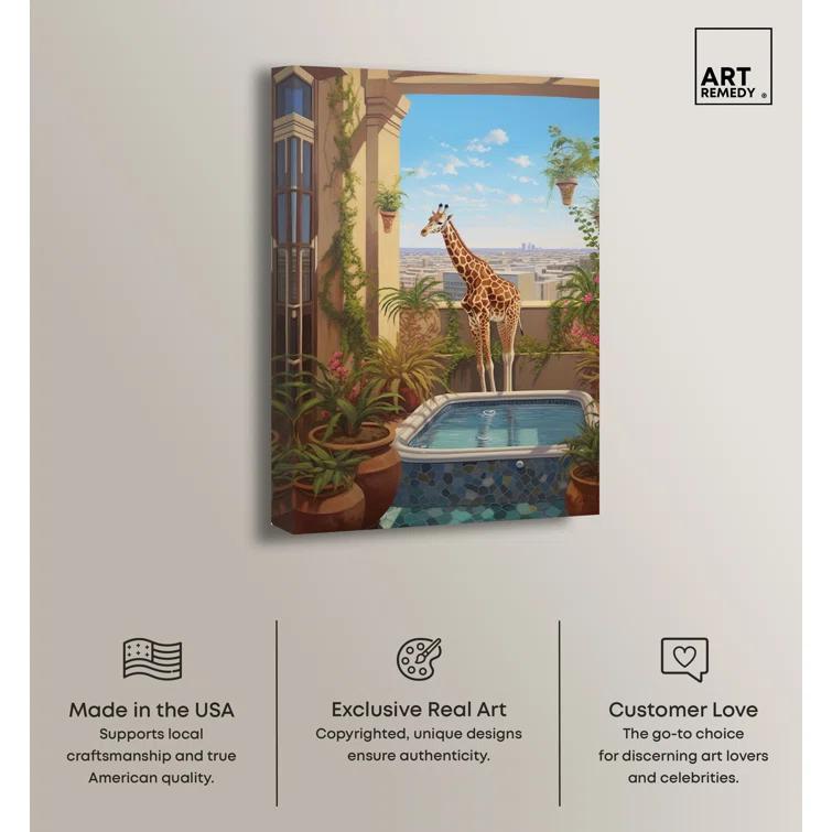 Art Remedy Giraffe Hot Tub Canvas Tropical Bathroom Wall Art by Art Remedy