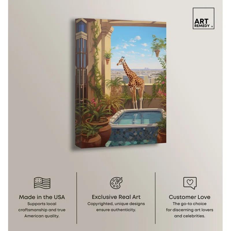 Art Remedy Giraffe Hot Tub Canvas Tropical Bathroom Wall Art by Art Remedy
