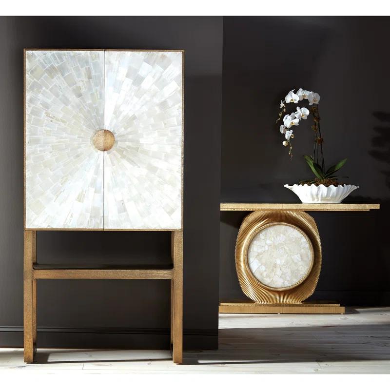 Studio A Home Opera Fluted Console-Brass w/Quartz Insert