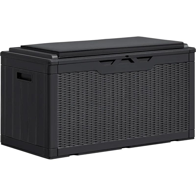 GEMBIK 100 Gallon Resin Deck Box, Large Outdoor Storage Bench with Cushions, Black