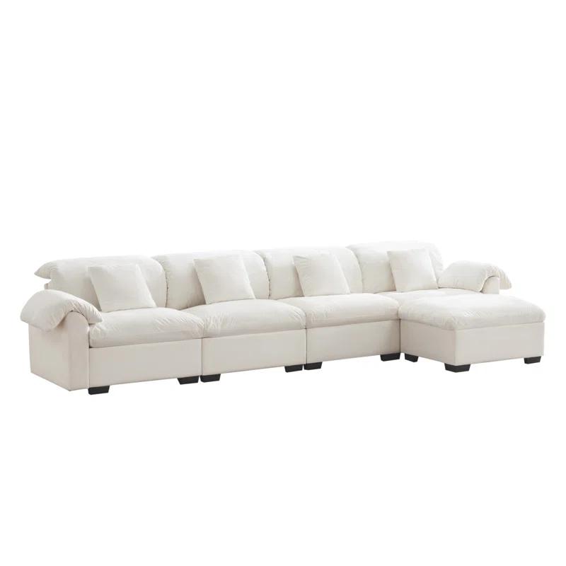 Mercer41 Extra Large And Long Oversized Sofa , L Shaped Sectional Cloud Couch With Fluffy Amrest Pillows, Sectional Cocuh With Storage Seats And Storage Ottomans, 4 Seater Deep Seat Modular Sectional Couch