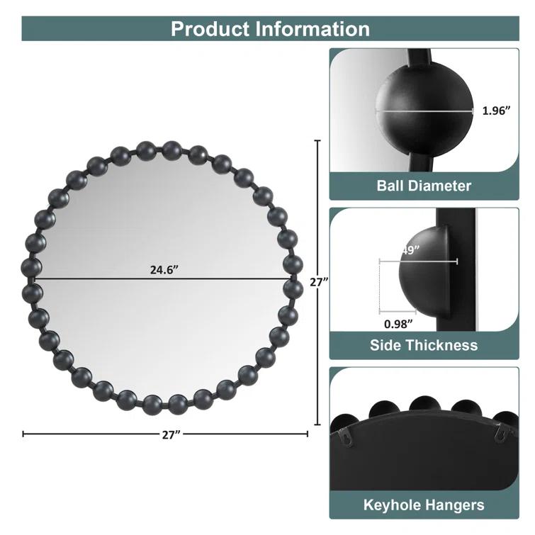 Marlowe Beaded Round Metal Wall Mirror