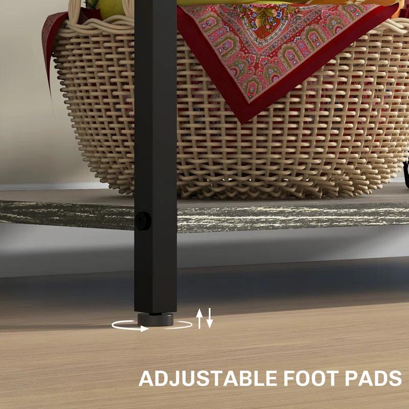 Baker's Rack With Power Outlet And LED Lights, Coffee Bar With Storage Shelves, Industrial Microwave Stand With Wine Bottle Rack