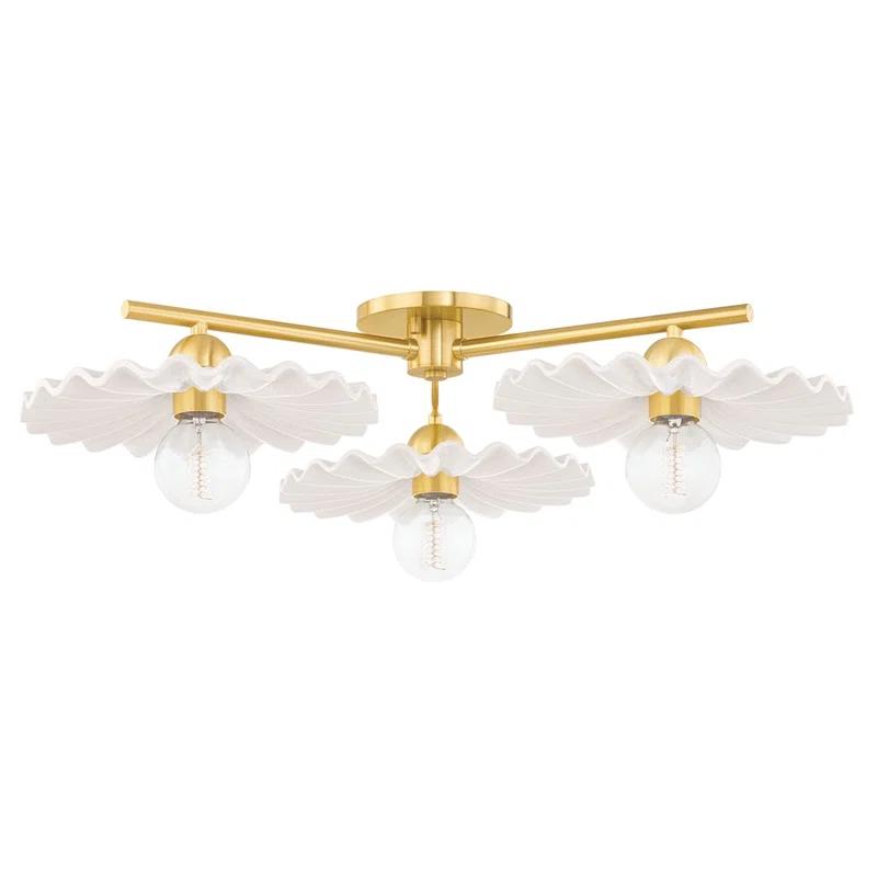 Madrona Semi-Flush Mount Light - White and Brass / 33"W