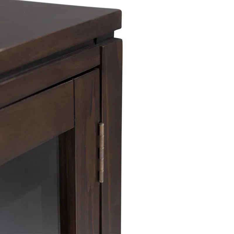 Simpli Home Cosmopolitan 36"W Solid Wood 4-Shelf Contemporary Medium Storage Cabinet with Sliding Glass Doors