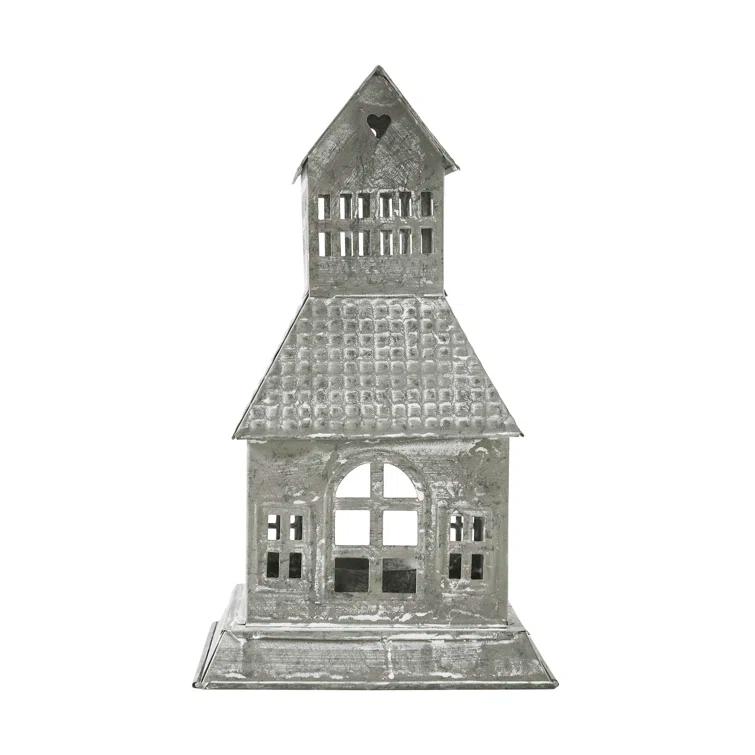 VHC Brands Festive Finds Tealight Holder Metal Village House A 9.5x5.5x5.5