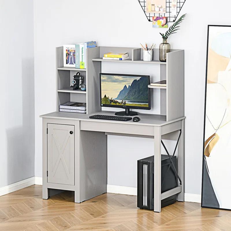 Gracie Oaks Farmhouse Computer Desk With Hutch And Cabinet, Home Office Desk With Storage, For Study